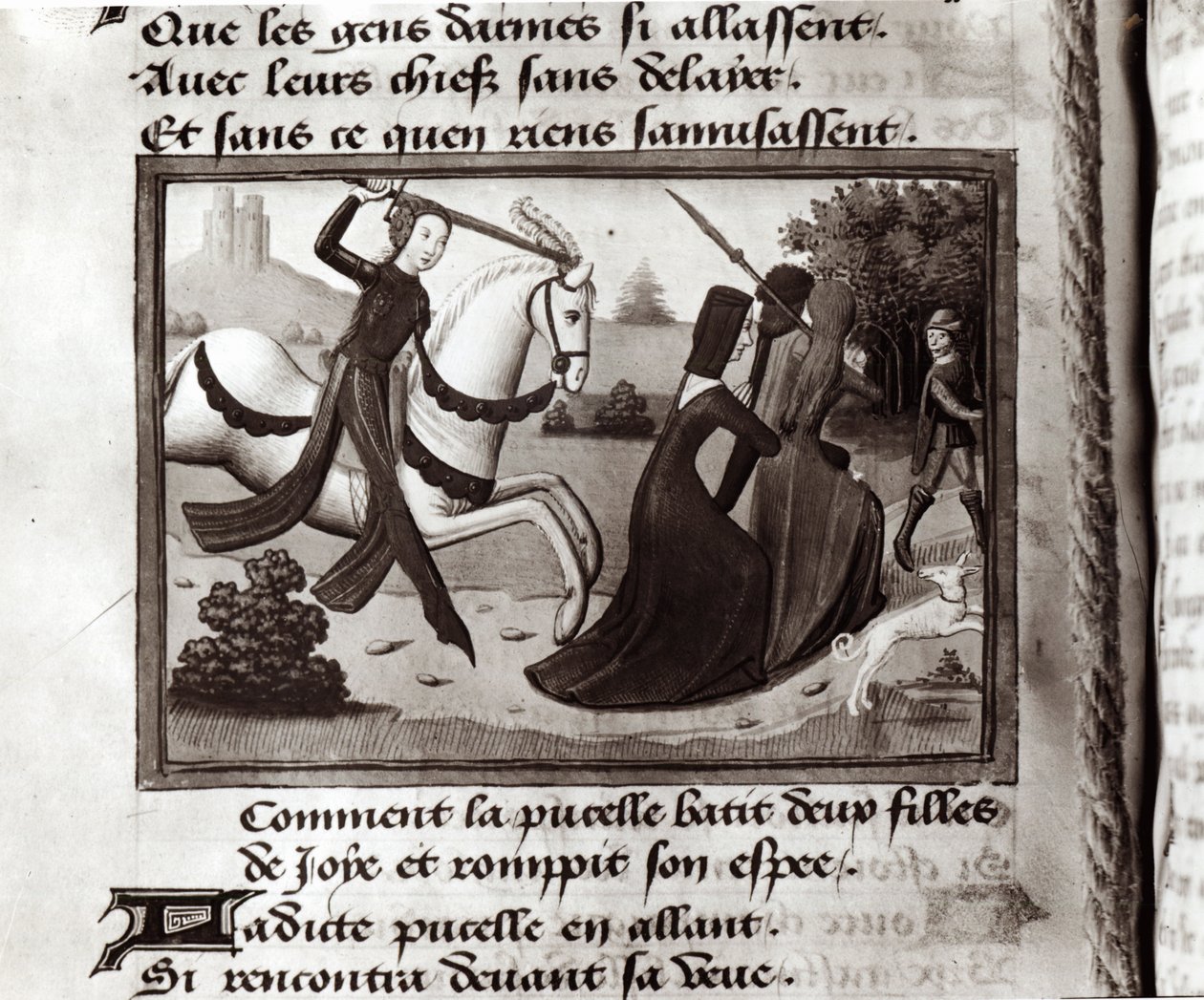 Pe. 5054 Joana d&39;Arc (1412-31) dirigindo as prostitutas do acampamento do exército, das Vigílias de Carlos VII, c.1484 de Martial de Paris