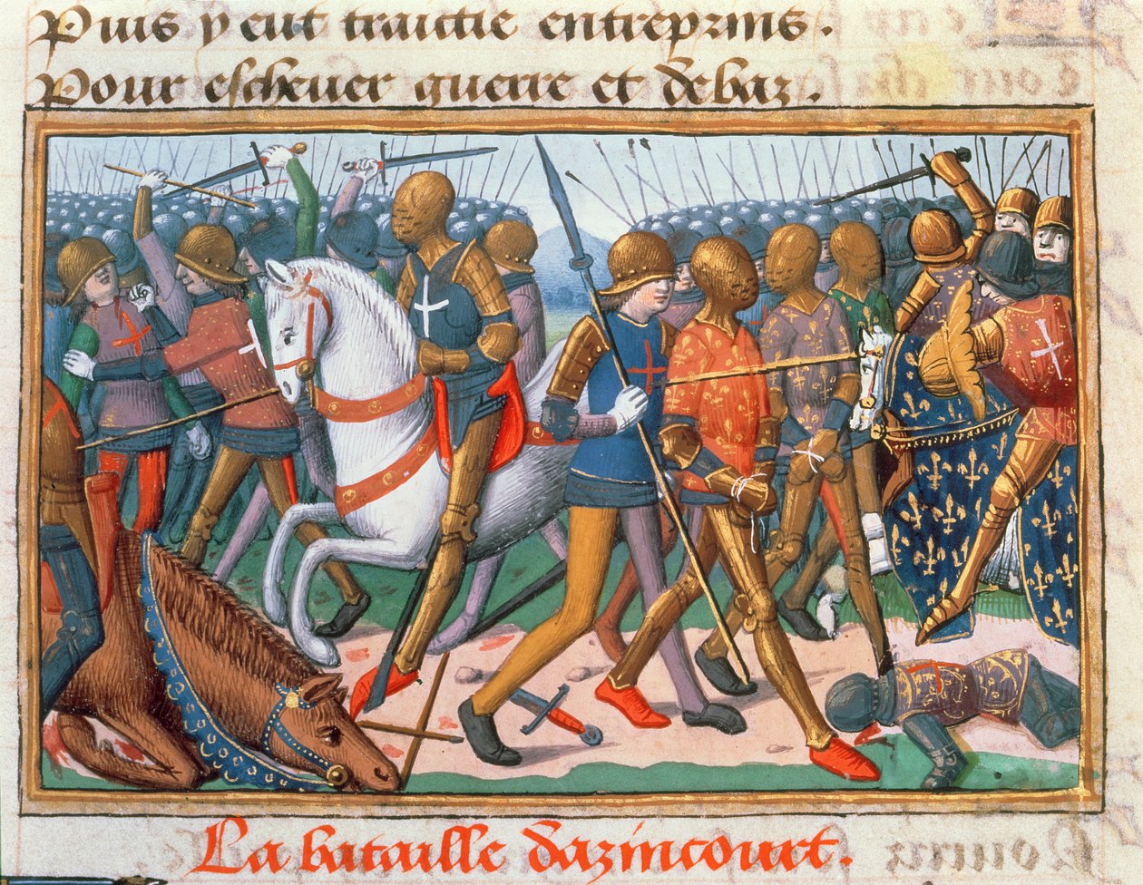 Fr. Pe 5054 f.11 A Batalha de Agincourt, 1415, da Vigília de Carlos VII, c.1484 de Martial de Paris