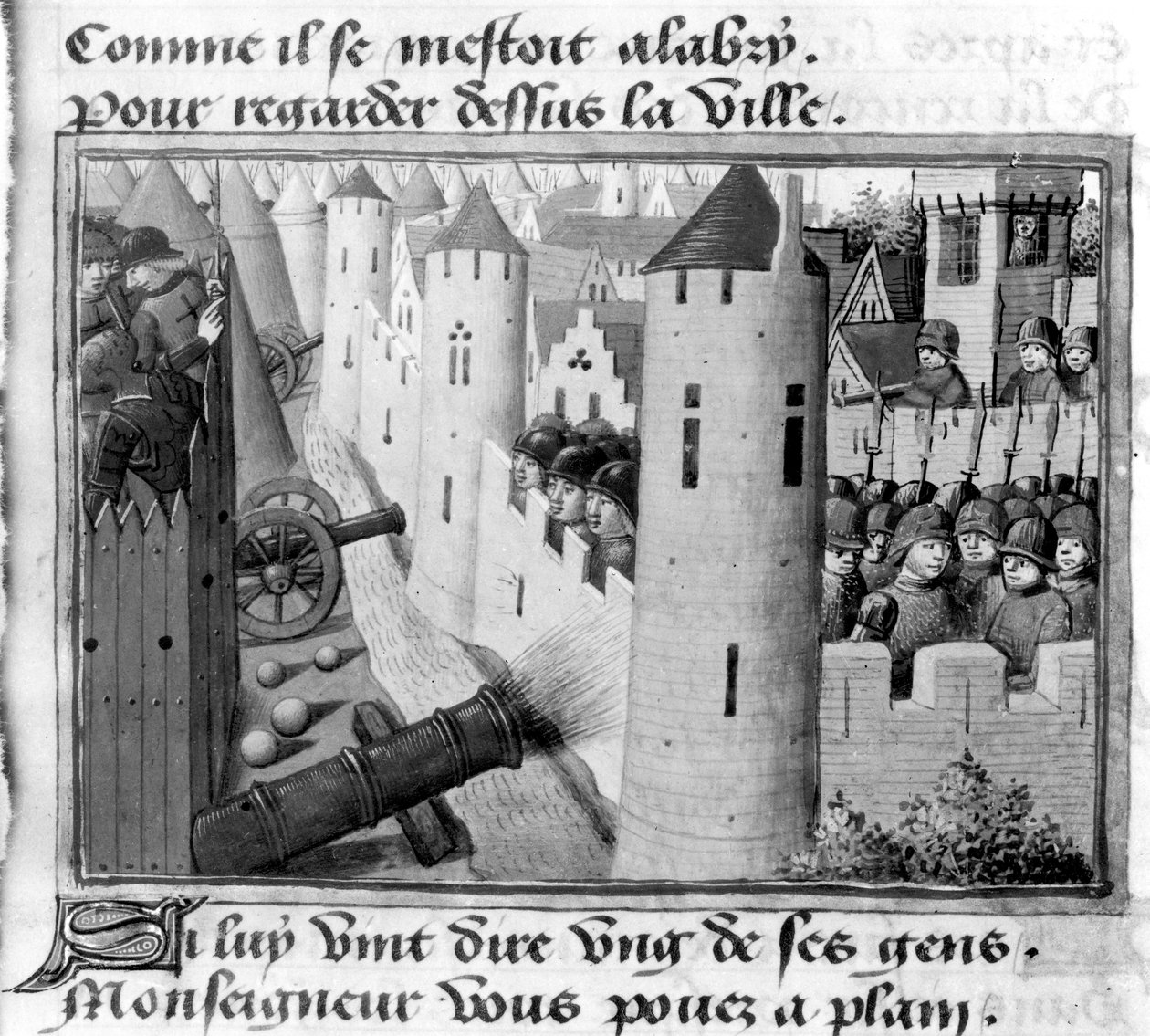 Pe. 5054 fol.54v O cerco de Orleans, das Vigílias de Carlos VII, c.1484 de Martial de Paris