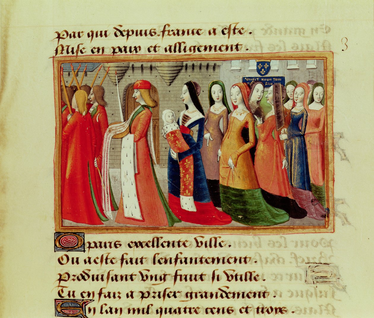 Apresentação do Delfim (1403-61) o futuro Carlos VII da França, à Cidade de Paris, das Vigílias de Carlos VII, c.1484 de Martial de Paris