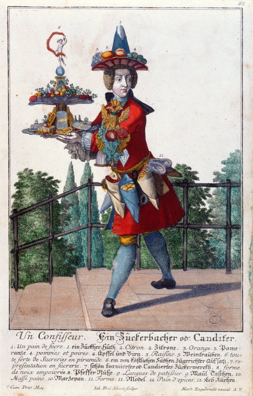 Um confeiteiro, c.1735 (gravura a cores) de Martin Engelbrecht
