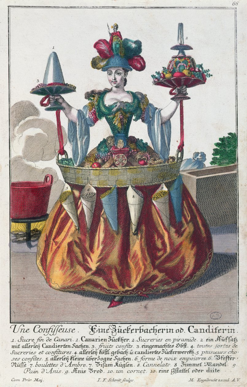 Um confeiteiro, c.1735 (gravura a cores) de Martin Engelbrecht