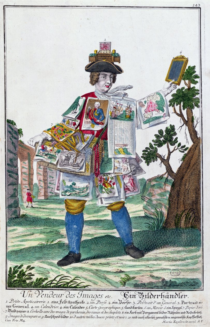 Vendedor de imagens, c.1735 (gravação a cores) de Martin Engelbrecht