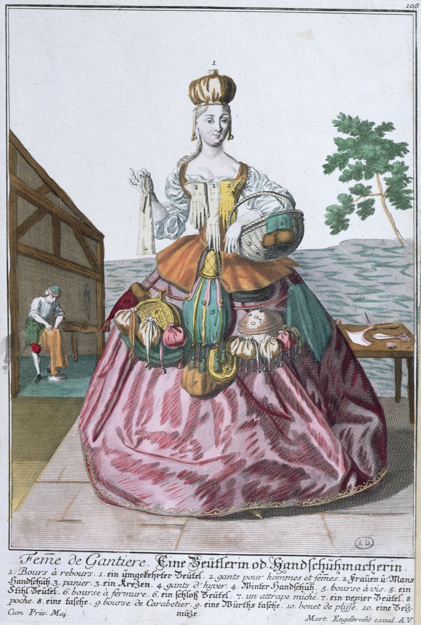 A esposa do luva, c.1735 (gravura a cores) de Martin Engelbrecht