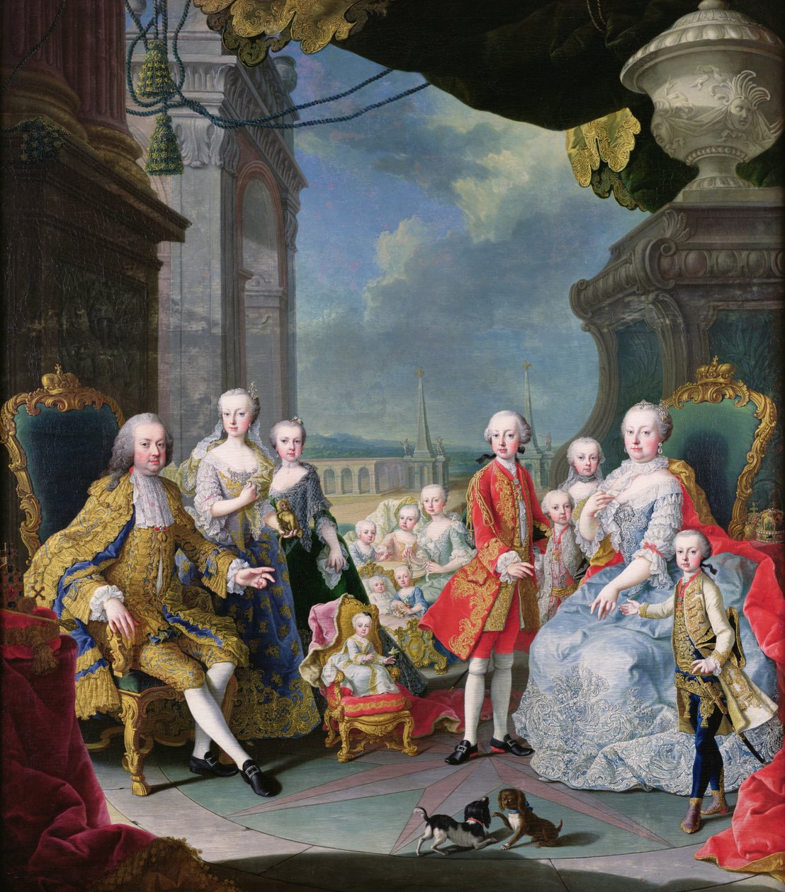 Franz Stephan I (1708-65) com sua esposa Marie-Therese (1717-80) e seus filhos de Martin II Mytens or Meytens