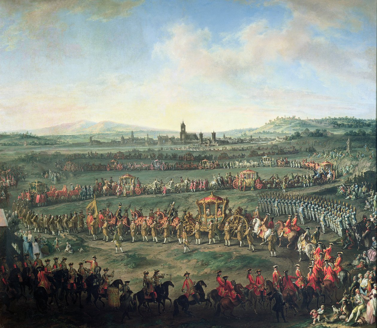 A entrada do imperador Francisco I (1708-65) em Frankfurt, acompanhado por José II (1741-1790) de Martin II Mytens or Meytens