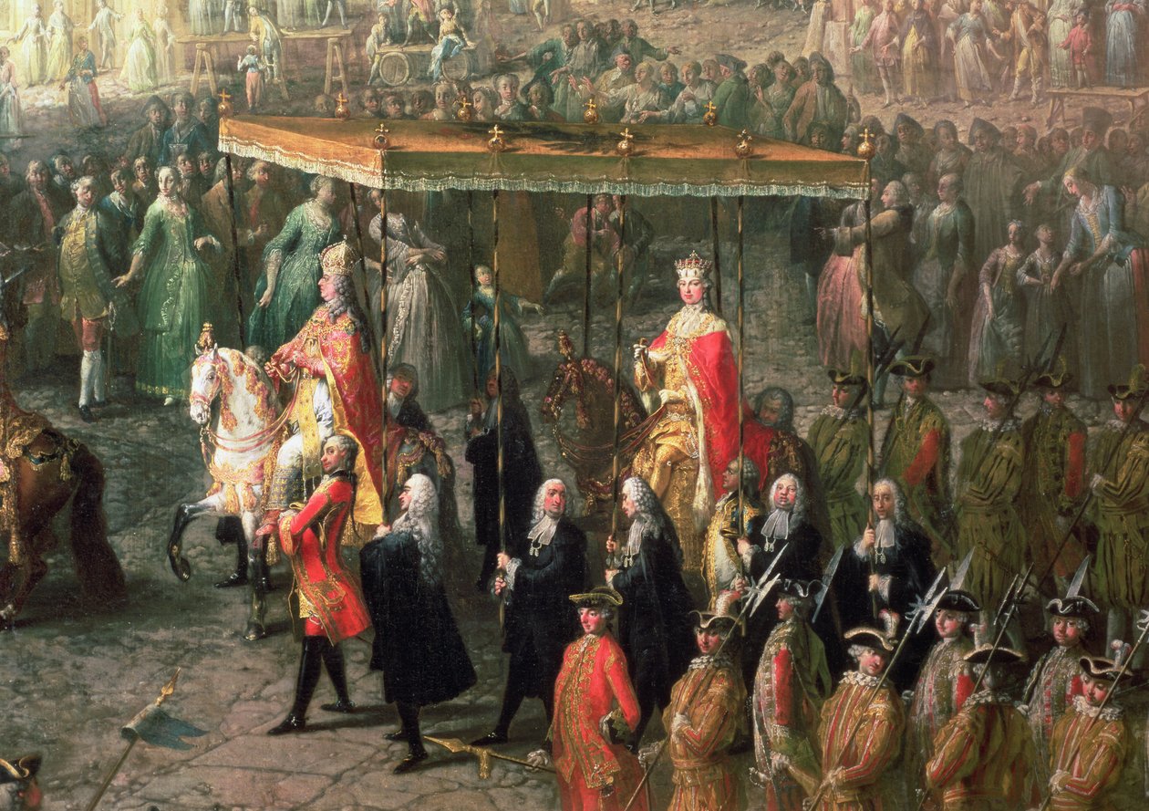 A procissão de coroação de José II (1741-1790) Imperador da Alemanha, em Romerberg, 1764 (detalhe de 66718) de Martin II Mytens or Meytens