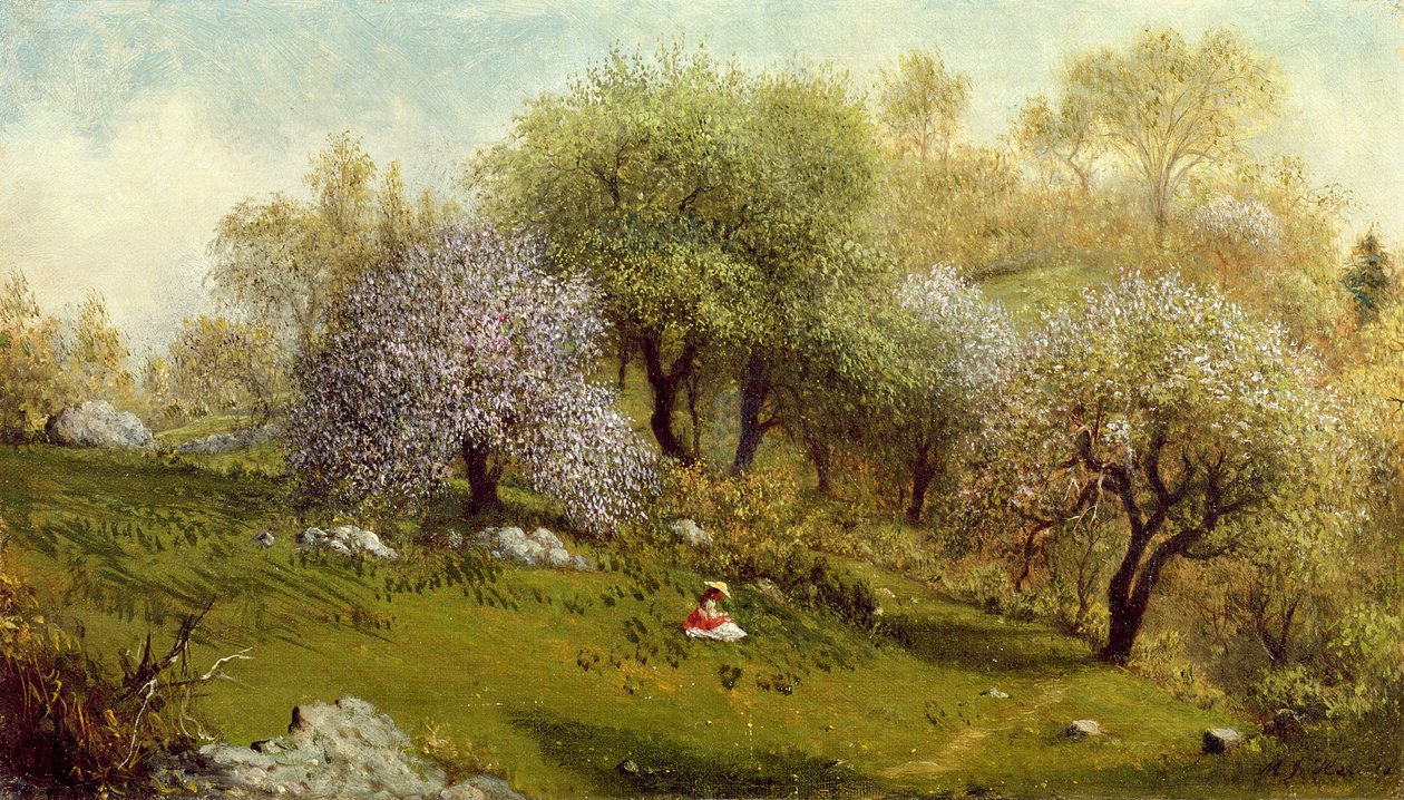 Menina em uma encosta, flores de maçã, 1874 de Martin Johnson Heade