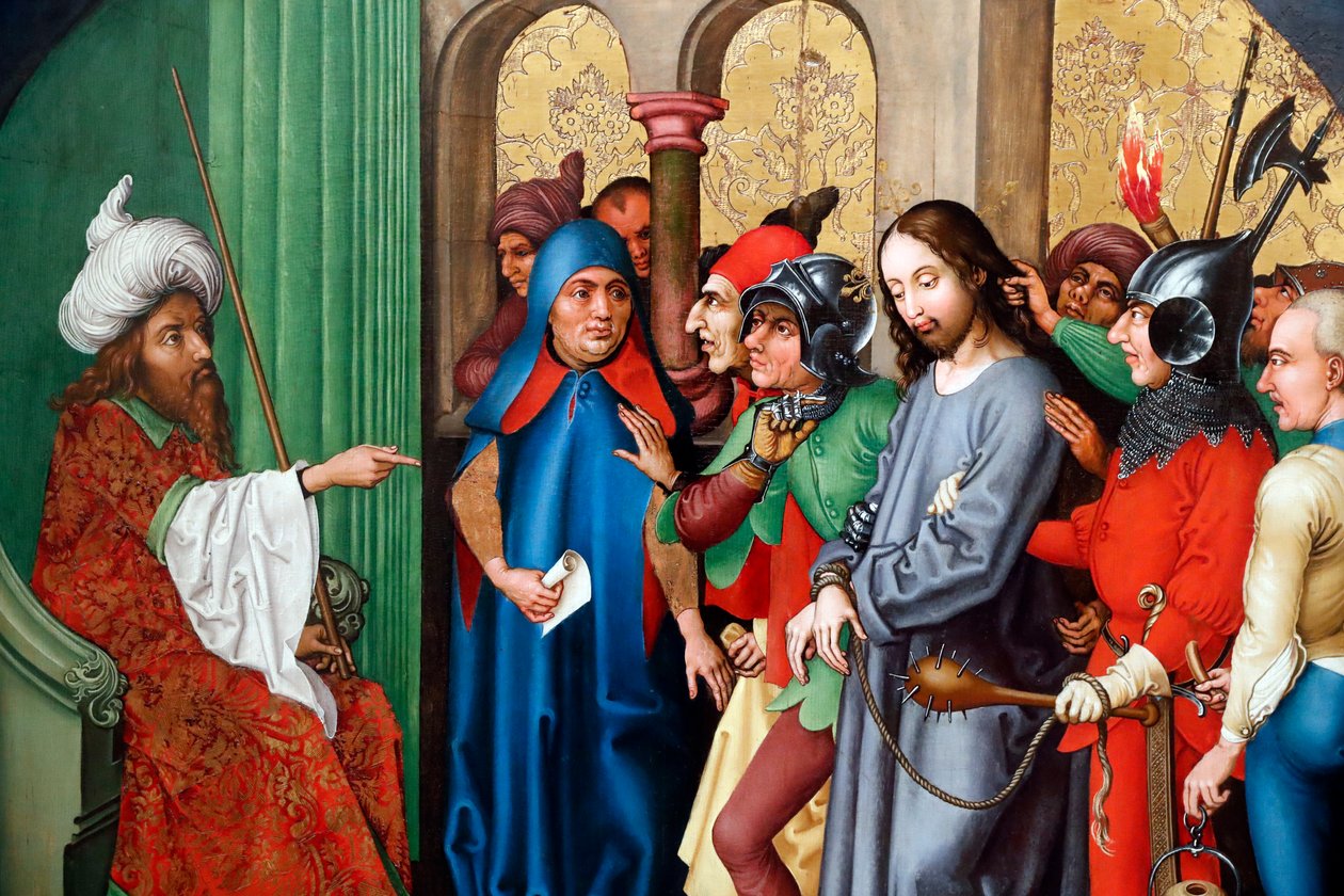 Jesus é condenado pelo Sinédrio (óleo sobre painel de madeira) de Martin Schongauer