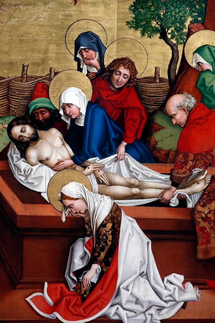 Jesus é colocado no túmulo (óleo no painel de madeira) de Martin Schongauer