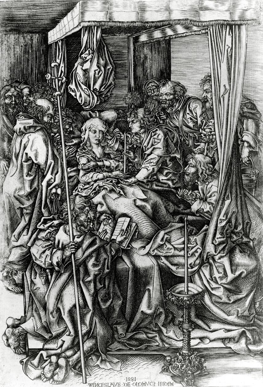A morte da Virgem, gravada por Wenzel von Olmutz, 1481 de Martin Schongauer
