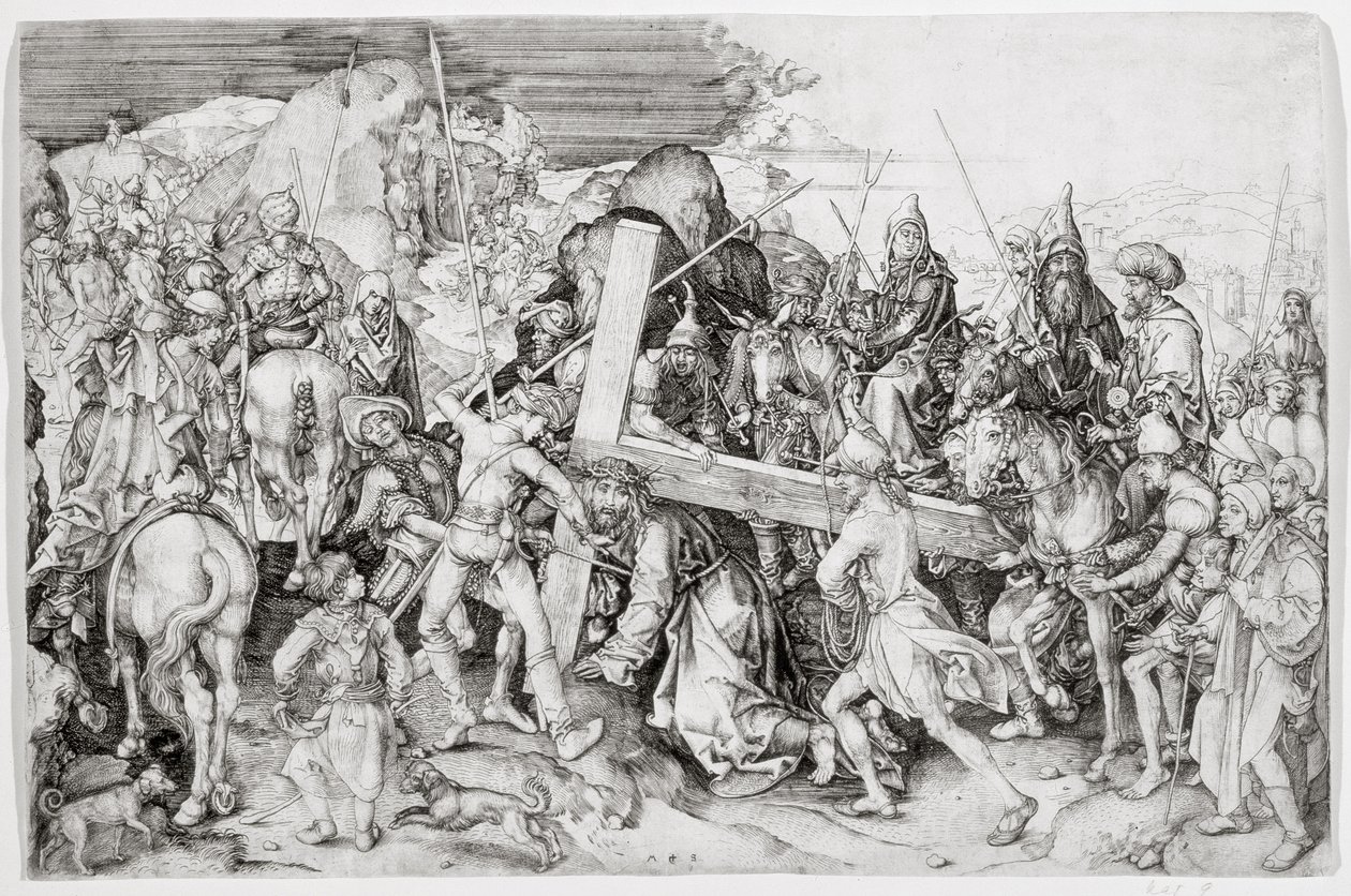 O Grande Rolamento da Cruz, c.1474 (linha de gravura) de Martin Schongauer