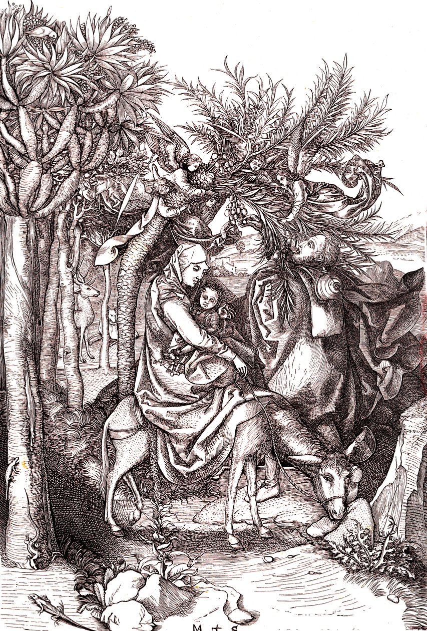 A fuga para o Egipto, a Sagrada Família de Martin (after) Schongauer