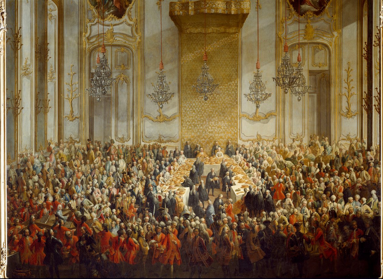 Banquete oficial organizado para o casamento da Princesa Isabel de Parma com o Imperador José II, em 10/06/1760. Detalhe (pintura) de Martin (and studio) Mytens or Meytens