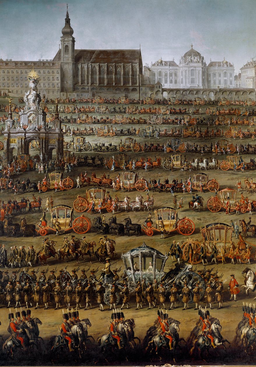 A chegada em Viena da Princesa Isabel de Parma por ocasião do seu casamento com o Imperador José II, em 10/05/1760 Detalhe. (Pintura) de Martin (and studio) Mytens or Meytens