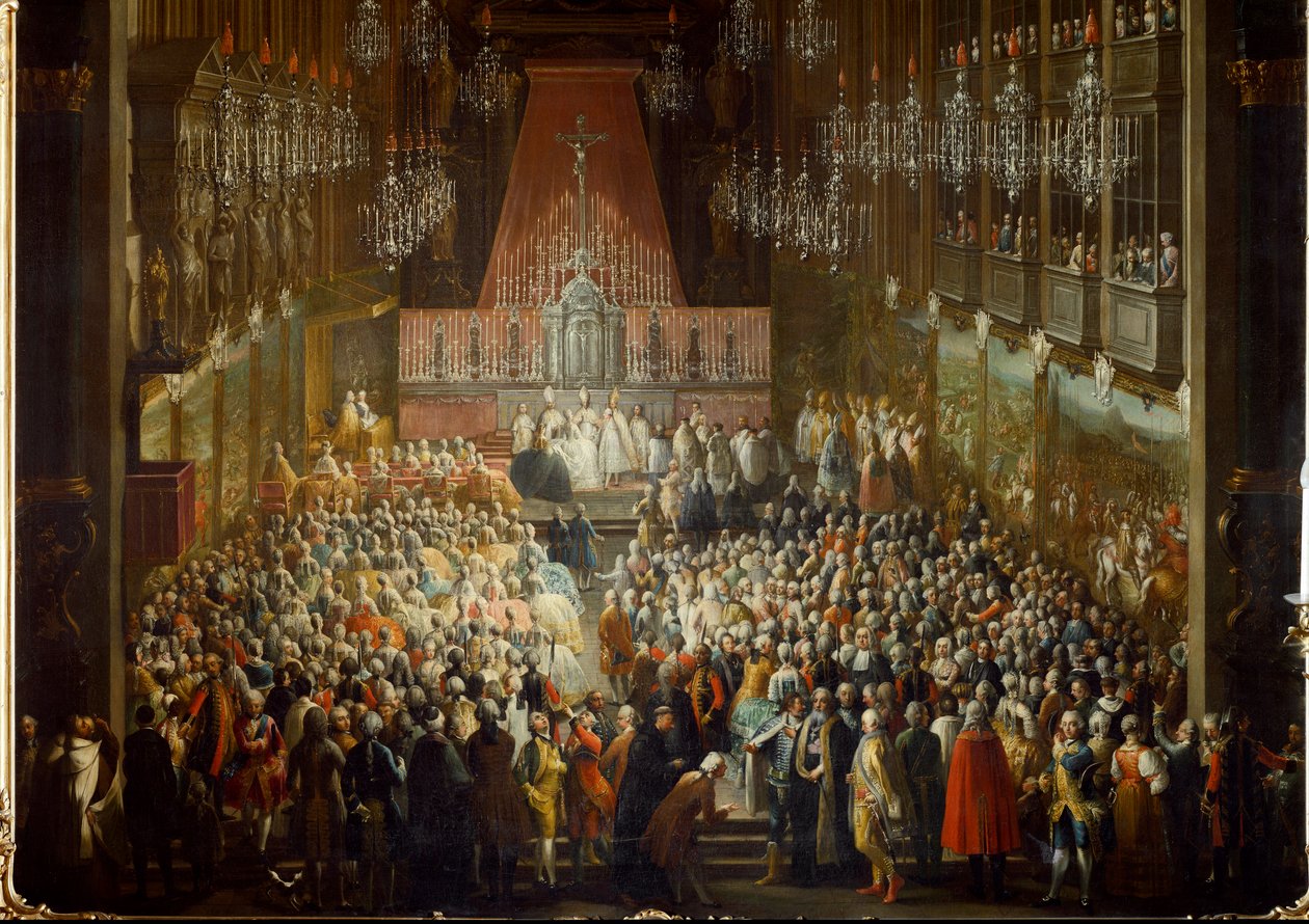 Cerimônia de Casamento da Princesa Isabel de Parma com o Imperador José II, em 10/06/1760. Detalhe (pintura) de Martin (and studio) Mytens or Meytens