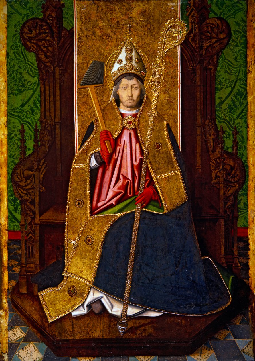 São Brás Entronizado, c. 1480 (óleo, ouro e estuque sobre painel) de Martín Bernat