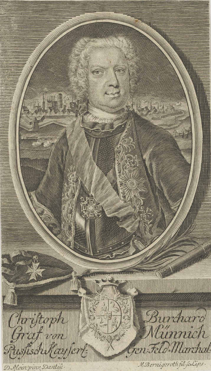 Retrato do conde Burkhard Christoph von Münnich 1683-1767, ca 1730. de Martin Bernigeroth