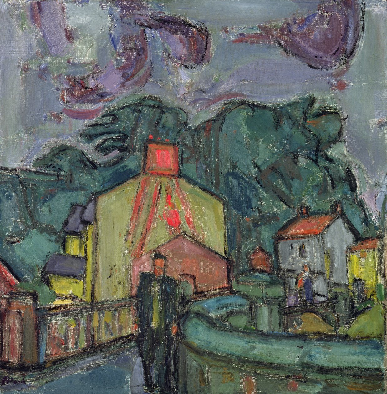 Aldeia galesa (óleo sobre tela) de Martin Bloch