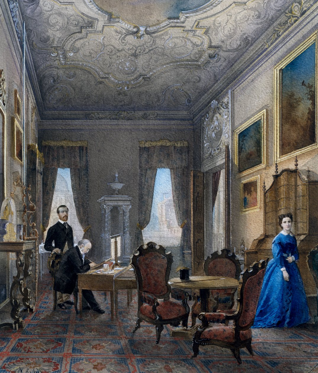 Interior veneziano, aguarela de Don Martin (ativo em 1896), Itália de Martin Don