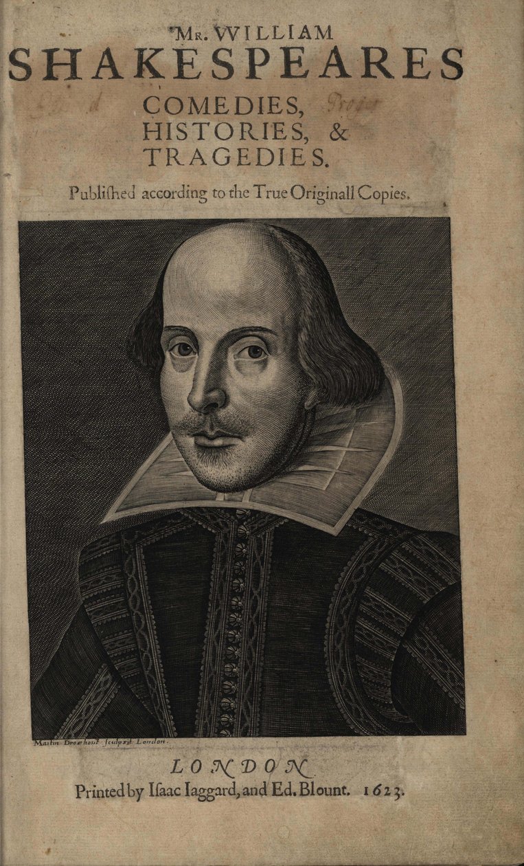 Página de título do primeiro fólio de Shakespeare, 1623 de Martin Droeshout
