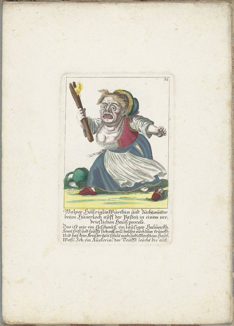 De dwerg Malper Höllriglin als waardin, ca. 1710
Malper Höllriglin Würthin und Zuchtmutter beijm Hünerloch auff der Pasteij, in einem verdrieslichen Haußprocess (título sobre o objecto)
Il Callotto resurcitato ou Neu eingerichtes Zwerchen Cabinet (série  de Martin Engelbrecht (attributed to)