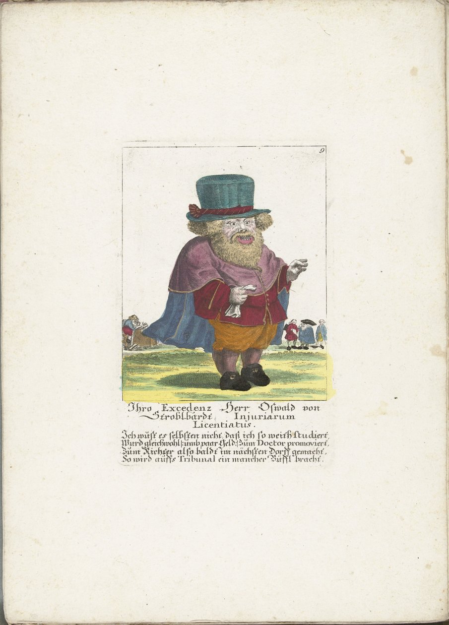 O dwerg Oswald van Stroblbardt, cerca de 1710 Sua Excelência Herr Oswald von Stroblbardt Injuriarum Licentiatus (título do objeto) Il Callotto resurcitato ou Armário Pequeno Recém Mobilado (título da série) de Martin Engelbrecht (attributed to)