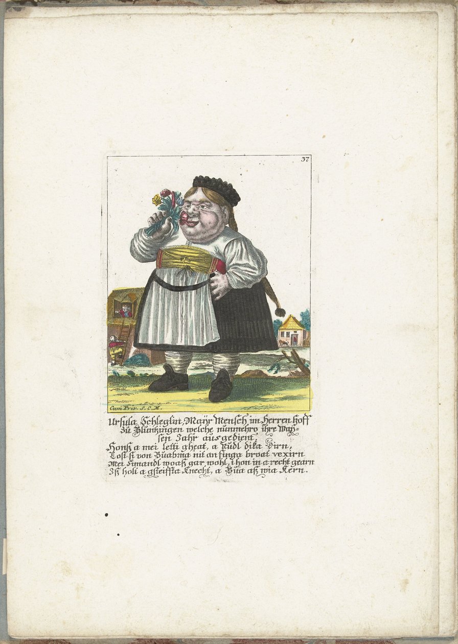 A dwerg Ursula Schleglin, cerca de 1710 Ursula Schleglin, Maijr Mensch im Herren hoff zu Bluntzingen, que agora cumpriu seu meio ano (título no objeto) Il Callotto resurcitato ou Armário Pequeno Recém Mobilado (título da série) de Martin Engelbrecht (attributed to)