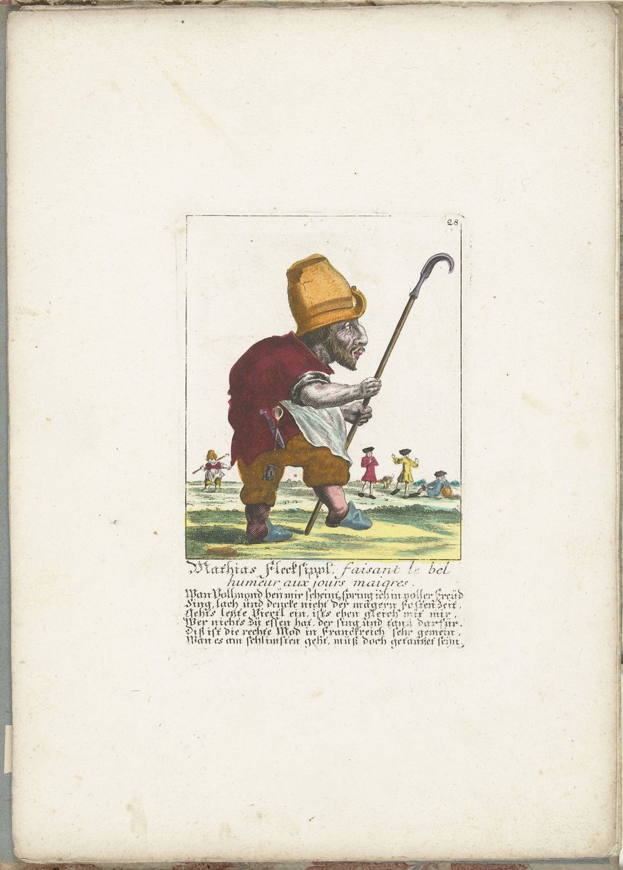 O alegre anão Mathias Flecksippl, aprox. 1710 Mathias Flecksippl, faisant le bel humeur aux jours maigres (título no objeto) Il Callotto resurcitato ou recém-nomeado Zwerchen Cabinet (título da série) de Martin Engelbrecht (attributed to)