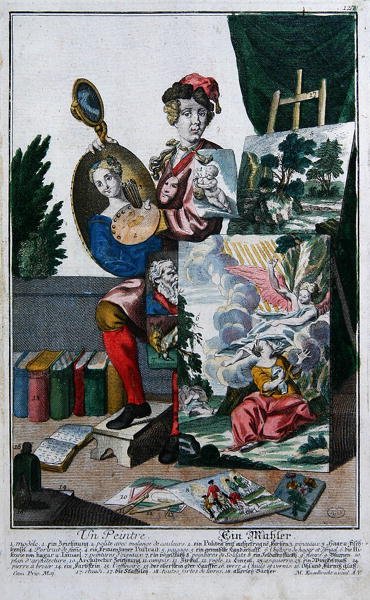 Um Pintor, c.1735 (gravura colorida) de Martin Engelbrecht