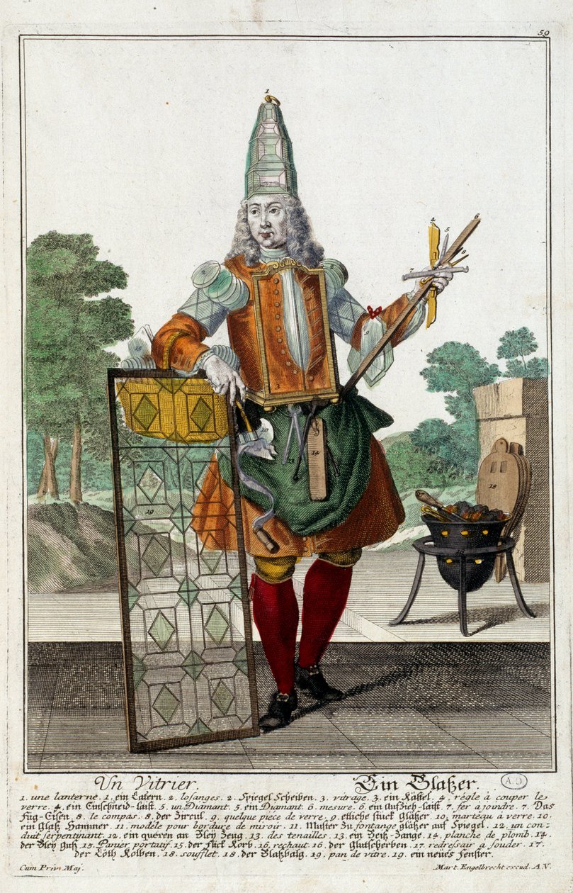 Um vidraceiro. Gravura de Martin Engelbrecht de Martin Engelbrecht