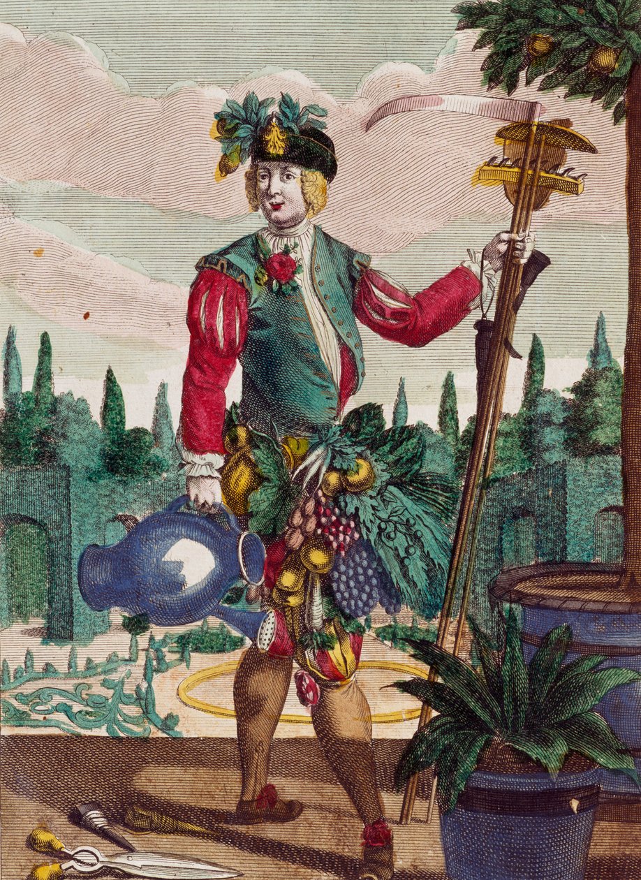 Jardineiro, gravura de Assemblage des nouveau manouvries habilles de Martin Engelbrecht (1684-1756), Alemanha de Martin Engelbrecht