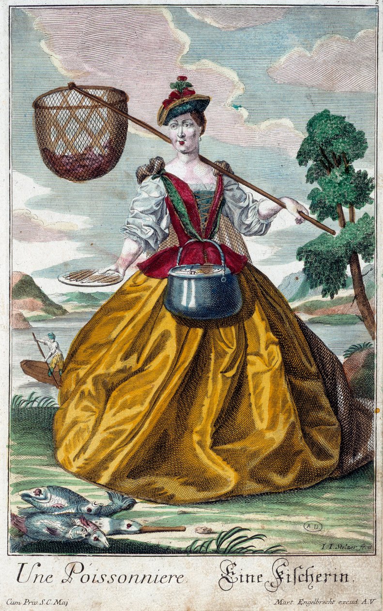 Metier: Um peixe. Gravura de Martin Engelbrecht (1684-1756), em "New assembly of the manouvries habilles", século XVIII, Alemanha. Paris, Artes Decorativas de Martin Engelbrecht