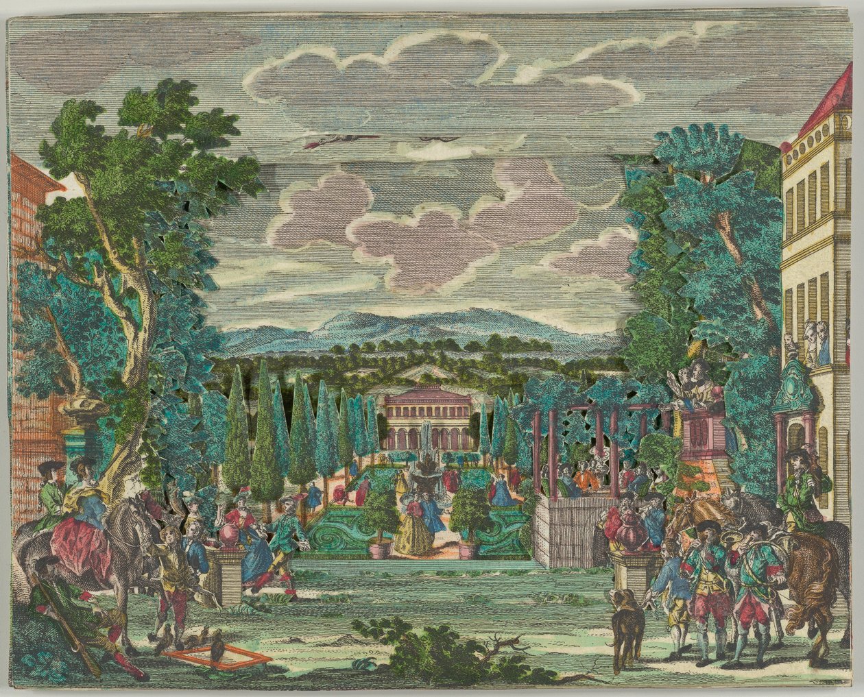 Teatro de papel ou diorama de uma villa e jardim de estilo italiano de Martin Engelbrecht