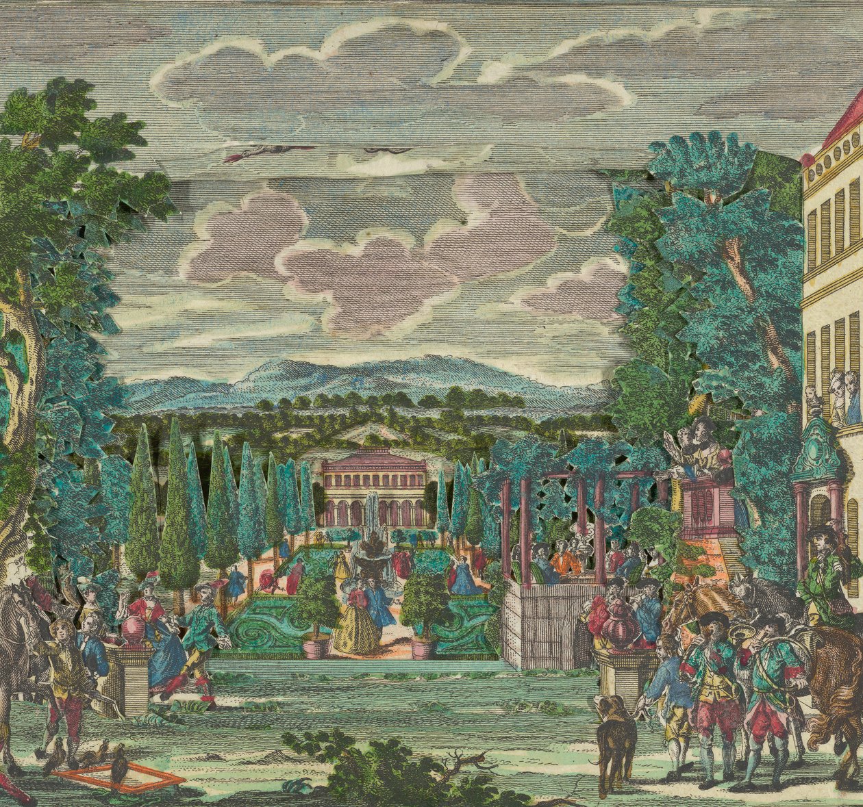 Teatro de Papel ou Diorama de uma Villa e Jardim Italianate, ca. 1730-56. de Martin Engelbrecht