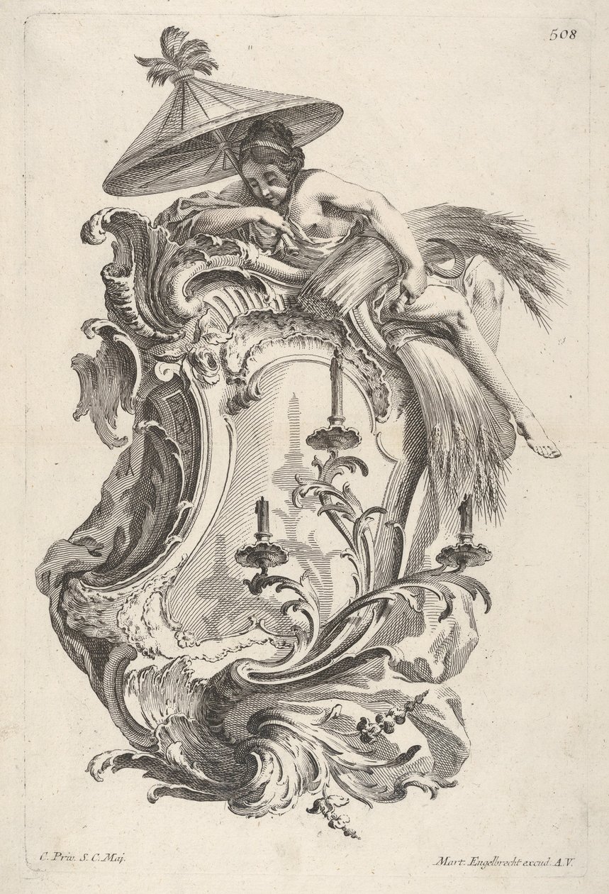 Arandela Representando o Verão, de castiçal de parede apresentando os 4 anos, ca.1730-56. de Martin Engelbrecht