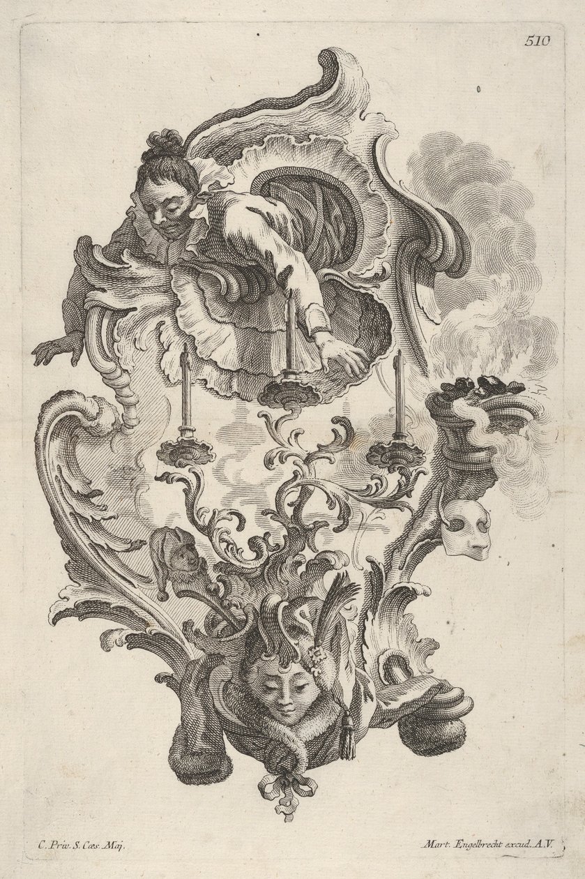 Arandela representando inverno, de castiçal de parede apresentando os 4 anos, ca.1730-56. de Martin Engelbrecht
