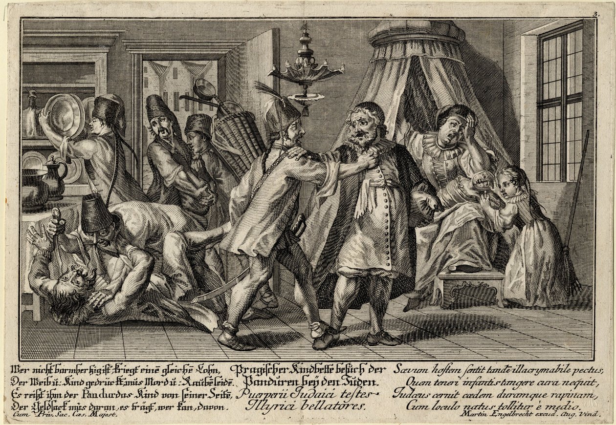 Os Pandurs que visitam os judeus, ca 1756 de Martin Engelbrecht