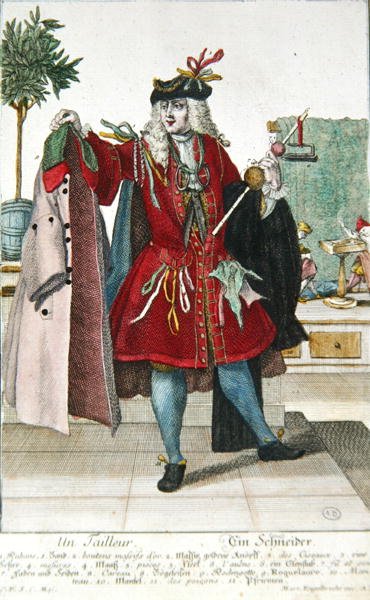 O Alfaiate, c.1735 (gravação a cores) de Martin Engelbrecht