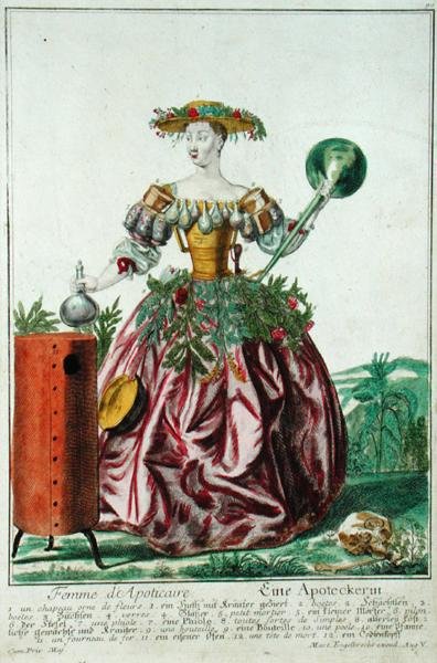 The Wife of the Apothecary, c.1735 (gravura a cores) de Martin Engelbrecht