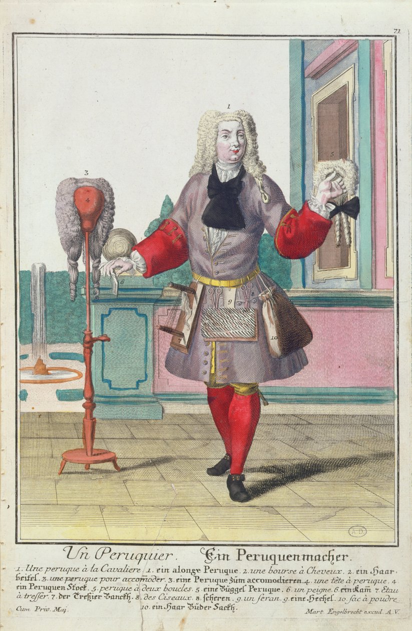 The Wigmaker, publicado em Augsburg, c.1735 de Martin Engelbrecht