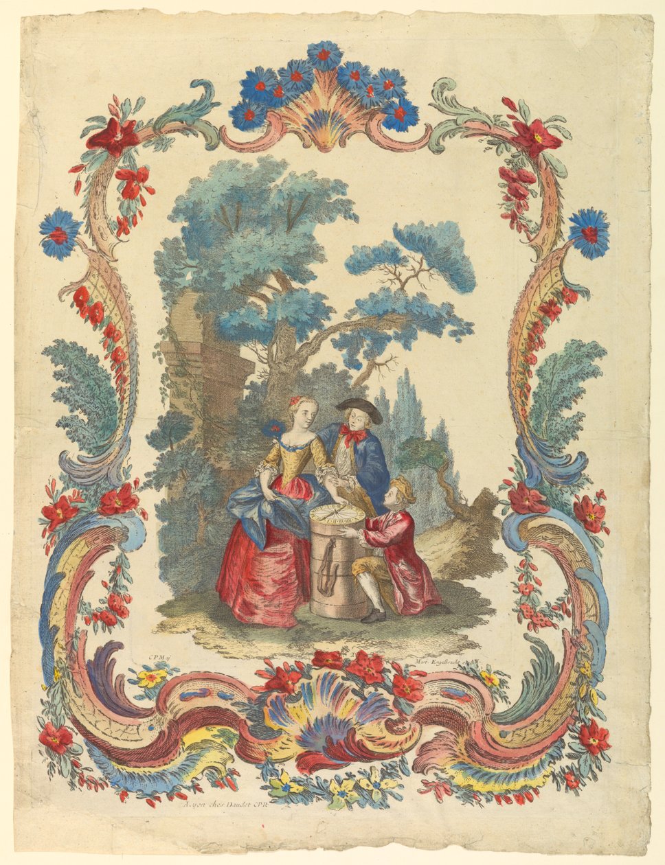 Três figuras em torno de um relógio de sol de Martin Engelbrecht