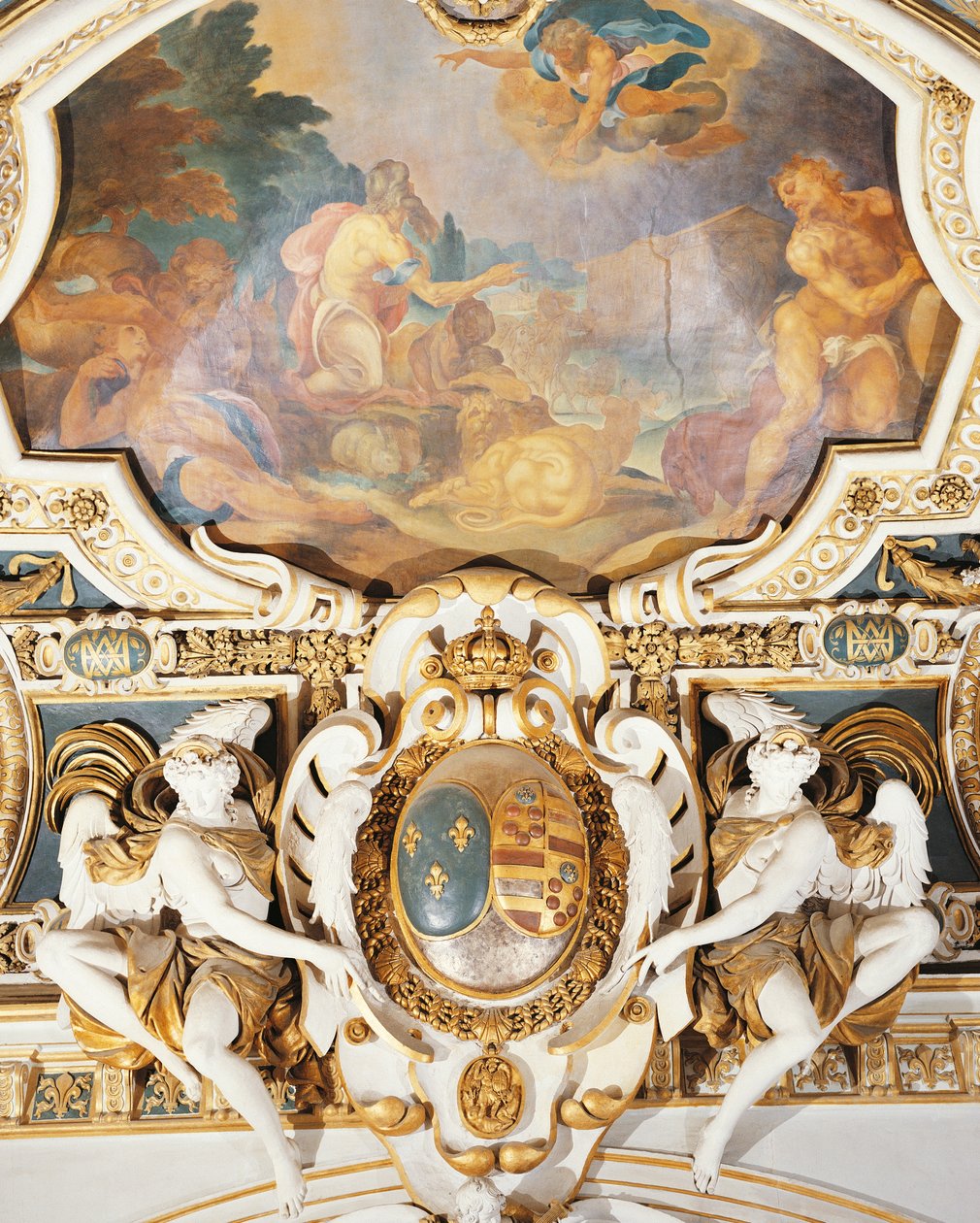 Noé e sua família entrando na arca, na capela, Chateau de Fontainebleau, França de Martin Fréminet