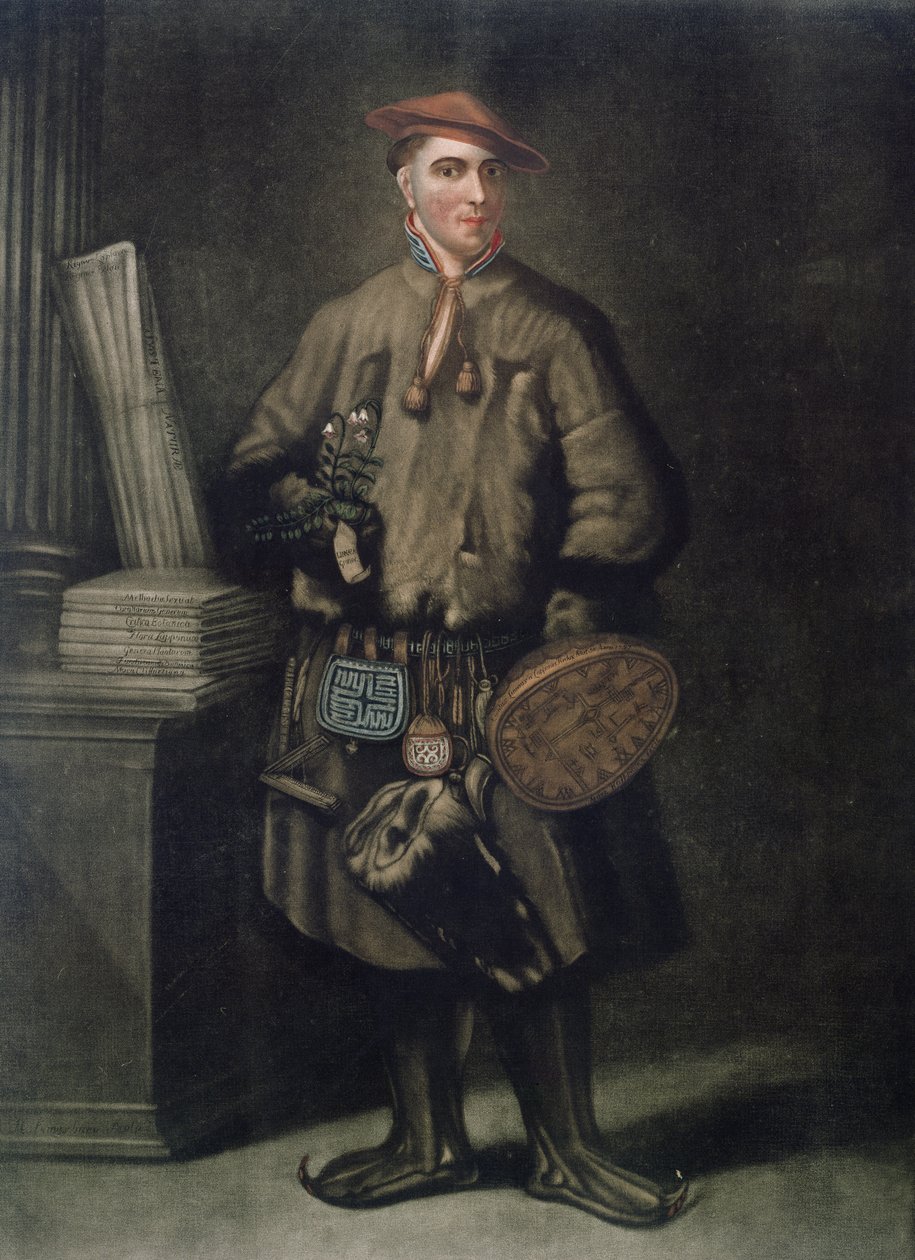Carolus Linnaeus (1707-78) em seu vestido da Lapônia, gravado por Henry Kingsbury (fl.1775-98), publicado em 1805 de Martin Hoffman