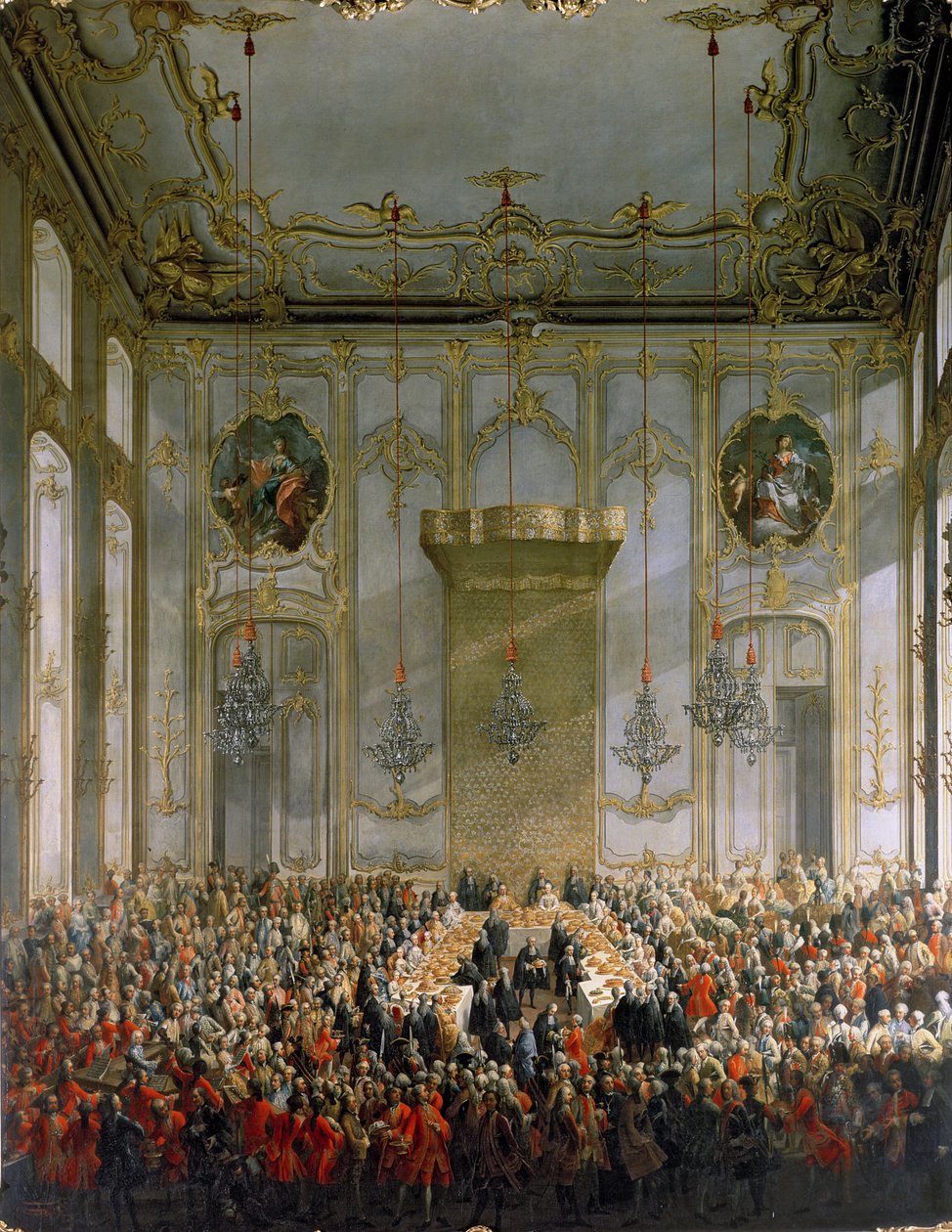 Banquete da corte na Grande Antecâmara do Palácio de Hofburg, Viena (para detalhes ver 68229) de Martin II Mytens or Meytens