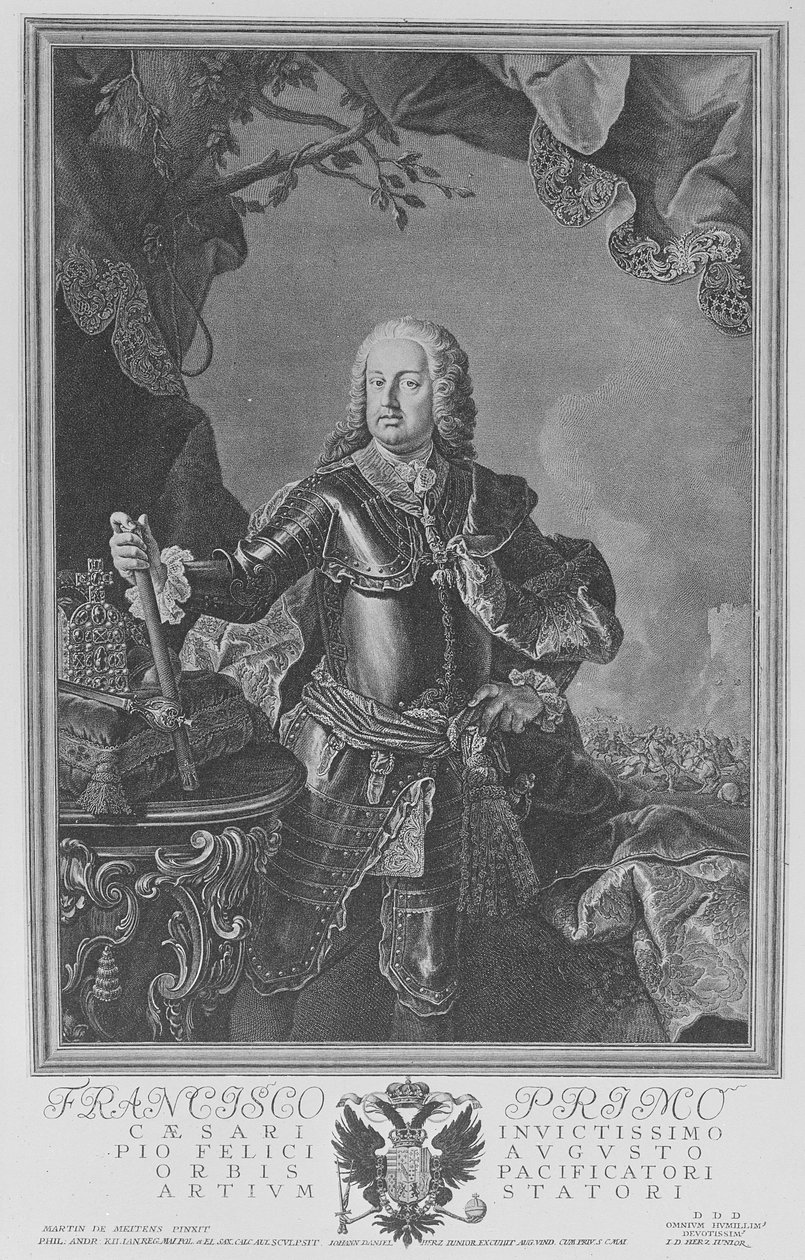 Francisco I, Sacro Imperador Romano, gravado por Philipp Andreas Kilian de Martin II Mytens or Meytens
