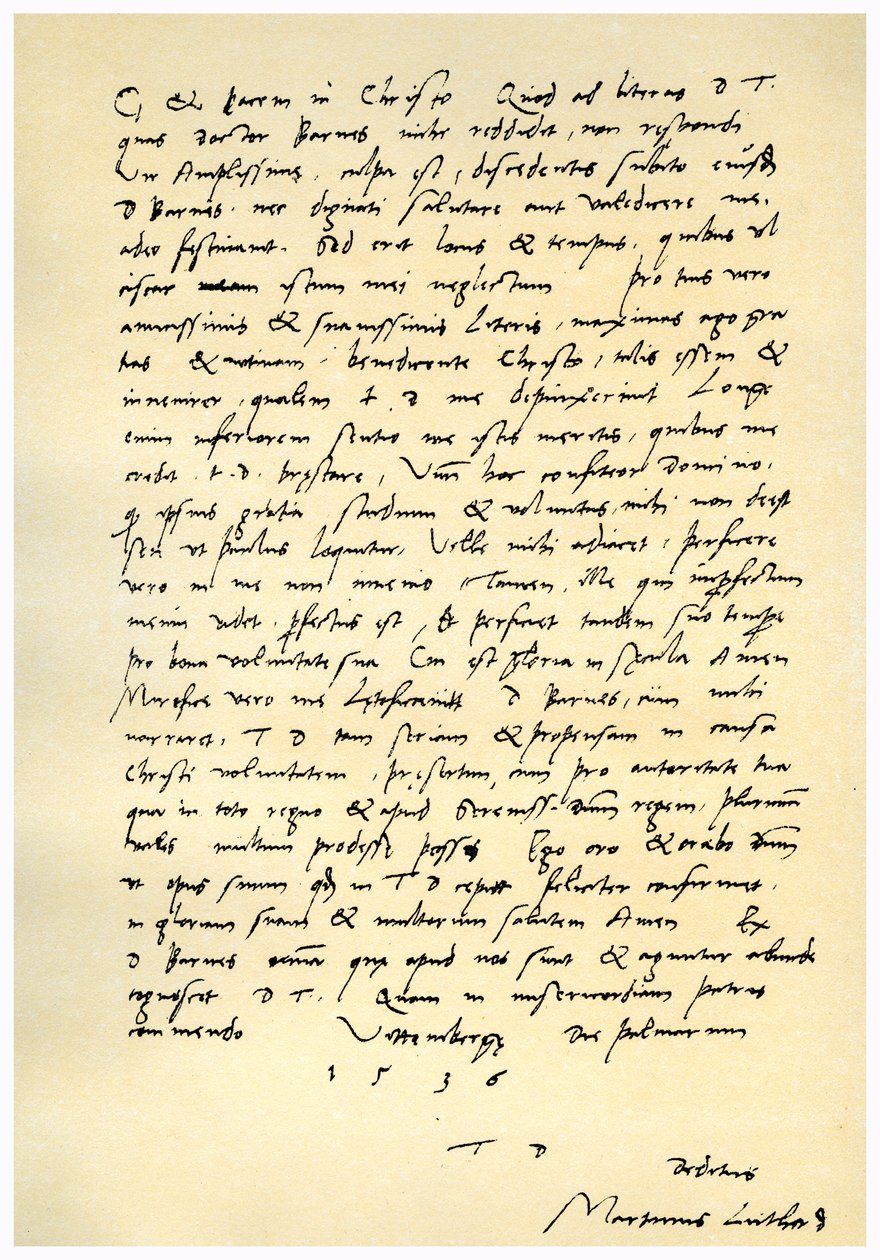 Carta de Martin Luther a Thomas Cromwell, 9 de abril de 1536 de Martin Luther
