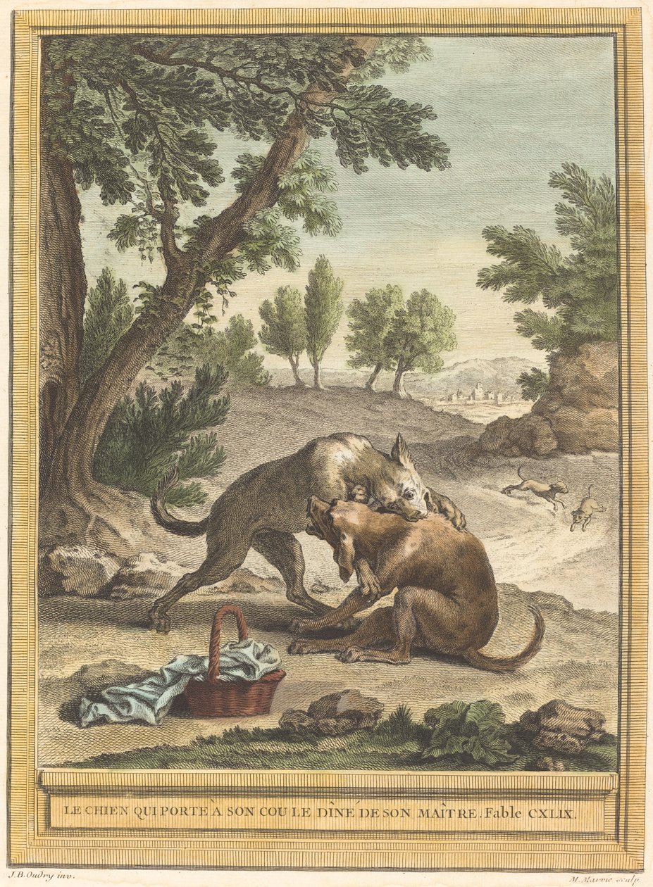 O cão carregando a ceia de seu mestre em volta do pescoço de Martin Marvie after Jean Baptiste Oudry