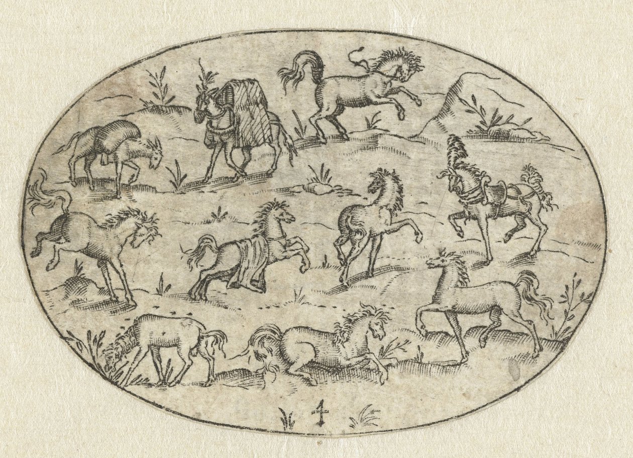 Oval com oito cavalos e dois burros Nev Thier Bvechlein (título da série) de Martin Pleginck