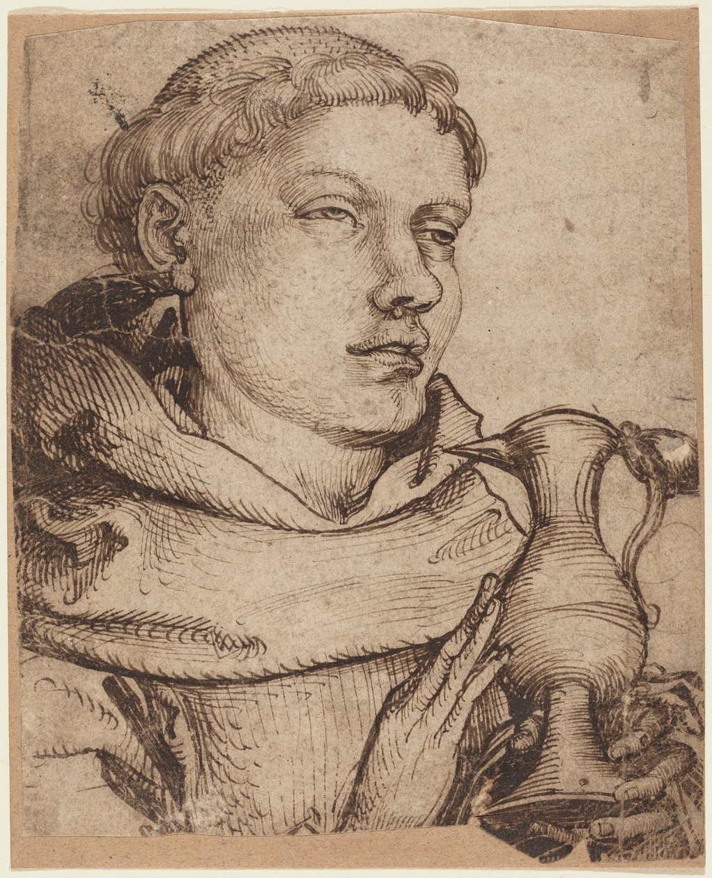 Busto de um monge ajudando na comunhão de Martin Schongauer
